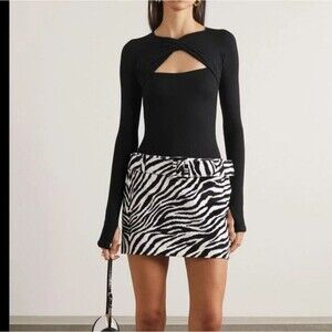 Alix NYC Malone Ribbed Cut Out Long Sleeve Black Bodysuit Size Large